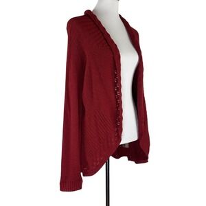 Anthropologie Knitted And Knotted Sweater Open Shawl Waterfall Neck Red Womens M